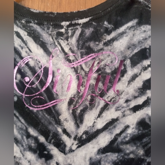 Sinful Black /White Print With Pink Roses and Skull Small Size Stretchy - Picture 12 of 14